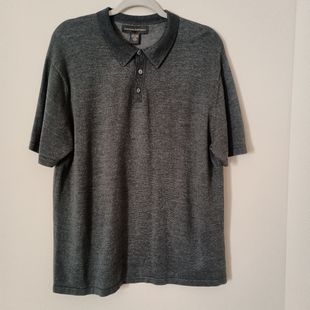Banana Republic Silk Blend Polo Style Knit Sweater Gray Large Y2K